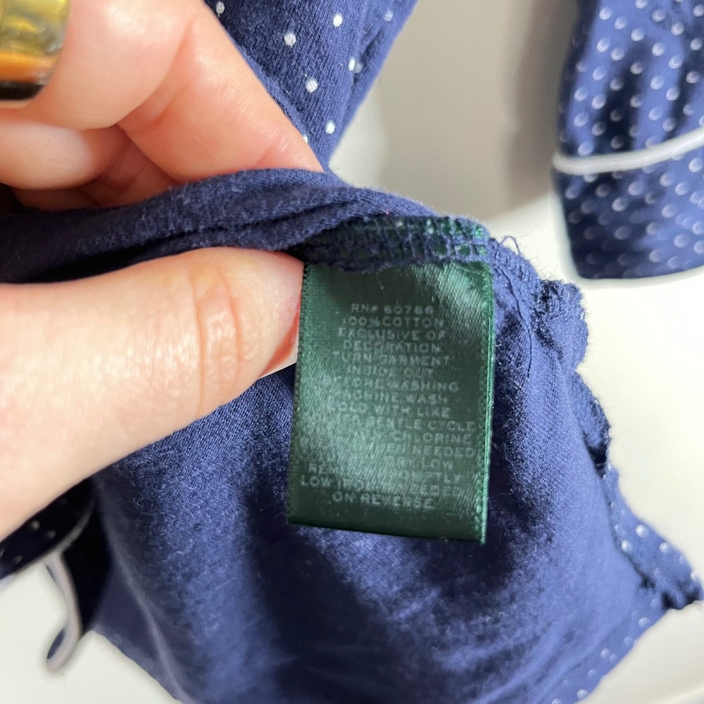 Lauren Ralph‎ Lauren Polka Dot Pajama Set Navy White Cotton Capri Pants Medium - Picture 8 of 8